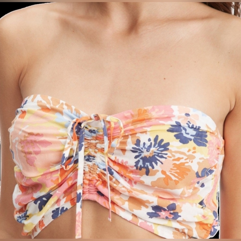 Women's Junior's Roxy Strapless Halter Top, tube, crop top floral print SMALL